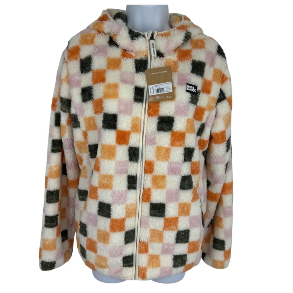 Eddie Bauer Kids Dust Fleece Plush‎ Hooded Jacket Checkered Print XL